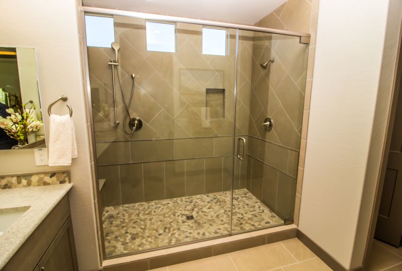 Shower with Rain Head and Stone Accents